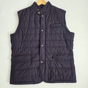 Polo Ralph Lauren Men's XL Wool Puffer Vest Lamb Leather Trim Nylon Lined Blue